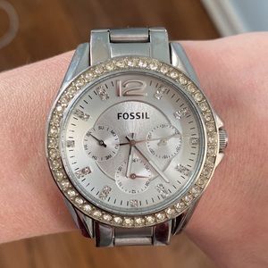 Fossil Silver Watch With Crystals